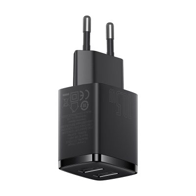Củ sạc hiệu Baseus Compact 2U 10.5W EU - Đơn giản hóa việc sạc pin hàng ngày của bạn với củ sạc <strong>Baseus Compact 2U 10.5W EU</strong>. Với thiết kế siêu nhỏ gọn, chỉ tương đương một hộp đựng tai nghe, củ sạc này là giải pháp hoàn hảo để tiết kiệm không gian và mang theo khi đi du lịch. Trang bị 2 cổng USB-A tiện lợi, bạn có thể sạc đồng thời 2 thiết bị như điện thoại và tai nghe không dây một cách dễ dàng. Công suất 10.5W được phân bổ thông minh, đảm bảo dòng sạc ổn định và hiệu quả. Chip bảo vệ đa tầng tích hợp giúp ngăn ngừa các nguy cơ quá dòng, quá nhiệt, đảm bảo an toàn tuyệt đối cho thiết bị của bạn. Chọn ngay <strong>Baseus Compact 2U 10.5W EU</strong> cho một cuộc sống gọn gàng và tiện lợi.