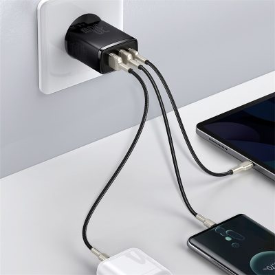 Sạc nhanh hiệu Baseus Compact 2U+C 30W EU - Dọn dẹp bàn làm việc và đơn giản hóa cuộc sống của bạn với củ sạc <strong>Baseus Compact 2U+C 30W EU</strong>. Đây là giải pháp năng lượng "tất cả trong một", với thiết kế siêu nhỏ gọn nhưng lại sở hữu đến 3 cổng sạc tiện lợi: 1 cổng USB-C PD 30W và 2 cổng USB-A. Sản phẩm có khả năng sạc nhanh đồng thời cho cả điện thoại iPhone, Samsung, tai nghe không dây và nhiều thiết bị khác. Công nghệ phân phối dòng điện thông minh BPS đảm bảo sạc nhanh và an toàn cho tất cả các thiết bị được kết nối. Hãy đầu tư vào sự gọn gàng và hiệu suất với củ sạc đa năng <strong>Baseus Compact 2U+C 30W EU</strong>.