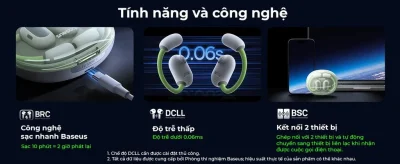 Tai Nghe Bluetooth Baseus Eli Sport 1 Open-Ear TWS Earbuds - Trải nghiệm âm nhạc mà không tách biệt với thế giới xung quanh cùng tai nghe thể thao <strong>Baseus Eli Sport 1 Open-Ear</strong>. Với thiết kế mở (Open-Ear) đột phá, tai nghe truyền âm thanh qua không khí mà không cần nhét vào trong tai, giúp bạn vừa thưởng thức âm nhạc vừa nhận biết được môi trường xung quanh, đảm bảo an toàn tối đa khi chạy bộ hay đạp xe. Móc tai silicon mềm mại, bám chắc vành tai, chống rơi rớt trong mọi hoạt động cường độ cao. Màng loa lớn 16.2mm cùng thuật toán tăng cường âm bass mang lại chất âm sống động, mạnh mẽ. Chuẩn chống nước IPX4 và tổng thời lượng pin 30 giờ biến <strong>Baseus Eli Sport 1 Open-Ear</strong> trở thành người bạn đồng hành lý tưởng cho mọi buổi tập.