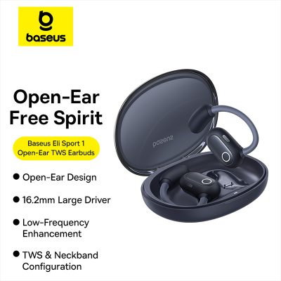 Tai Nghe Bluetooth Baseus Eli Sport 1 Open-Ear TWS Earbuds - Trải nghiệm âm nhạc mà không tách biệt với thế giới xung quanh cùng tai nghe thể thao <strong>Baseus Eli Sport 1 Open-Ear</strong>. Với thiết kế mở (Open-Ear) đột phá, tai nghe truyền âm thanh qua không khí mà không cần nhét vào trong tai, giúp bạn vừa thưởng thức âm nhạc vừa nhận biết được môi trường xung quanh, đảm bảo an toàn tối đa khi chạy bộ hay đạp xe. Móc tai silicon mềm mại, bám chắc vành tai, chống rơi rớt trong mọi hoạt động cường độ cao. Màng loa lớn 16.2mm cùng thuật toán tăng cường âm bass mang lại chất âm sống động, mạnh mẽ. Chuẩn chống nước IPX4 và tổng thời lượng pin 30 giờ biến <strong>Baseus Eli Sport 1 Open-Ear</strong> trở thành người bạn đồng hành lý tưởng cho mọi buổi tập.