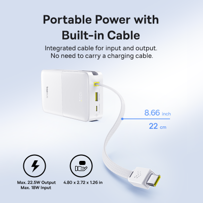 Sạc dự phòng hiệu Baseus EnerFill FC51 Bipow2 Pro Digital Display with Built-in Cable 20000mAh 22.5W - Nói lời tạm biệt với những sợi cáp sạc rối rắm và nỗi lo quên mang theo cáp! Sạc dự phòng <strong>Baseus EnerFill FC51 Bipow2 Pro Digital Display</strong> là giải pháp năng lượng "tất cả trong một" mà bạn đang tìm kiếm. Với dung lượng khủng 20000mAh và công suất sạc nhanh 22.5W, sản phẩm đảm bảo cung cấp năng lượng cho nhiều thiết bị trong nhiều ngày. Điểm nhấn đặc biệt là sợi cáp Type-C tích hợp sẵn tiện lợi và màn hình LED kỹ thuật số hiển thị chính xác từng % pin. Thiết kế nhỏ gọn, hiện đại cùng nhiều cổng sạc, <strong>Baseus EnerFill FC51 Bipow2 Pro Digital Display</strong> là người bạn đồng hành lý tưởng cho mọi chuyến đi, giúp bạn luôn kết nối.