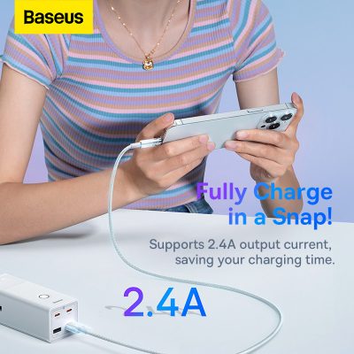 Cáp sạc nhanh hiệu Baseus Explorer Series with Smart Temperature Control USB to iP 2.4A - Bạn có lo lắng điện thoại bị nóng lên khi sạc, đặc biệt là lúc sạc qua đêm? Cáp sạc thông minh <strong>Baseus Explorer Series with Smart Temperature Control USB to iP 2.4A</strong> là giải pháp an toàn tối ưu. Được tích hợp chip kiểm soát nhiệt độ thông minh, sợi cáp này tự động điều chỉnh dòng điện, ngăn ngừa hiệu quả tình trạng quá nhiệt và bảo vệ tuổi thọ pin. Tận hưởng tốc độ sạc nhanh ổn định 2.4A và truyền dữ liệu hiệu quả. Với thiết kế "Explorer" trong suốt độc đáo và vỏ bện dù siêu bền, <strong>Baseus Explorer Series with Smart Temperature Control USB to iP 2.4A</strong> mang đến sự an tâm và phong cách cho mọi người dùng Apple.
