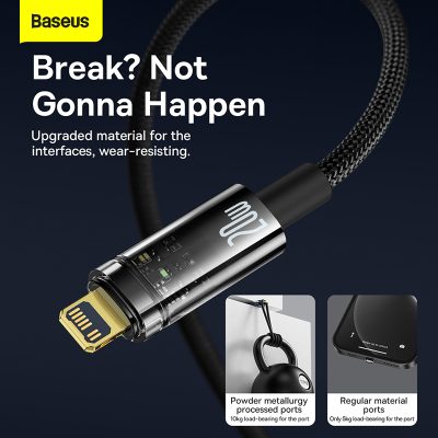 Cáp sạc nhanh tự ngắt hiệu Baseus Explorer Series Type-C to IP 20W 1m - Bảo vệ tuổi thọ pin iPhone của bạn với cáp sạc thông minh <strong>Baseus Explorer Series Type-C to IP 20W 1m</strong>. Đây không chỉ là một sợi cáp sạc nhanh PD 20W, mà còn được tích hợp công nghệ tự động ngắt nguồn khi pin đầy, chống sạc nhồi và ngăn ngừa chai pin hiệu quả. Nổi bật với thiết kế "Explorer" độc đáo, đầu cắm trong suốt để lộ bảng mạch bên trong cùng đèn LED báo trạng thái sạc. Với vỏ bện dù siêu bền và khớp nối chống gãy, đây là sự kết hợp hoàn hảo giữa công nghệ, độ bền và thẩm mỹ. Hãy sạc pin một cách thông minh và an toàn hơn với <strong>Baseus Explorer Series Type-C to IP 20W 1m</strong>.