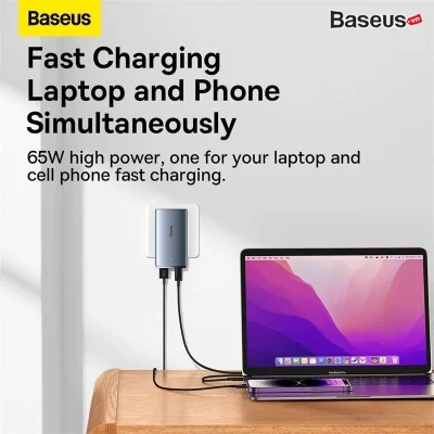 Bộ Sạc Nhanh Baseus GaN5 Pro Ultra-Slim C+U 65W - Siêu Mỏng, Sạc Laptop MacBook, Kèm Cáp 100W và Phích Cắm Du Lịch - Định nghĩa lại sự di động với bộ sạc <strong>Baseus GaN5 Pro Ultra-Slim C+U 65W</strong>. Nhờ công nghệ GaN5 Pro tiên tiến, củ sạc sở hữu thiết kế siêu mỏng chỉ 16mm, dễ dàng cắm sau đồ nội thất hoặc cất gọn trong túi. Với tổng công suất 65W mạnh mẽ, sản phẩm có thể sạc nhanh cho cả laptop, MacBook, máy tính bảng và điện thoại qua 2 cổng Type-C và USB-A. Phiên bản quốc tế đi kèm 3 phích cắm (EU, UK, US) và cáp sạc 100W, biến nó thành giải pháp năng lượng toàn diện cho mọi chuyến đi. Công nghệ BPS II phân bổ dòng điện thông minh, đảm bảo sạc nhanh và an toàn cho 2 thiết bị cùng lúc. Hãy chọn <strong>Baseus GaN5 Pro Ultra-Slim C+U 65W</strong> để trải nghiệm sự kết hợp hoàn hảo giữa thiết kế, tốc độ và sự tiện lợi.