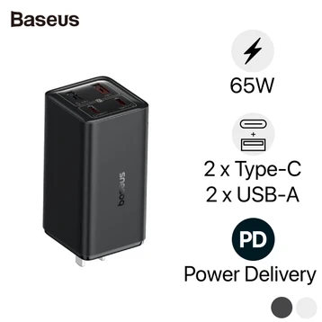 Bộ sạc nhanh hiệu Baseus GaN6 Pro 2C+2U 65W US (With Cable Type-C to Type-C 100W 1m Black)