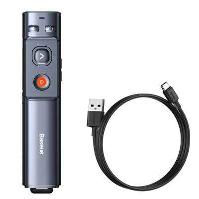 Bút Trình Chiếu Baseus Orange Dot Wireless Presenter (Green Laser) - Định nghĩa lại sự chuyên nghiệp với bút trình chiếu cao cấp <strong>Baseus Orange Dot Wireless Presenter (Green Laser)</strong>. Đây là công cụ tối thượng cho mọi diễn giả, nổi bật với tia laser xanh mạnh mẽ, sáng hơn gấp nhiều lần so với laser đỏ, hiển thị rõ nét trên mọi màn hình LCD/LED, ngay cả trong phòng họp sáng đèn. Kế thừa thiết kế Red Dot từng đoạt giải, sản phẩm mang đến vẻ ngoài sang trọng và trải nghiệm điều khiển hoàn hảo trong phạm vi 100m. Pin sạc Type-C cho thời gian sử dụng đến 90 ngày và đầu nhận USB hít nam châm thông minh. Hãy tự tin làm chủ mọi sân khấu và thu hút mọi ánh nhìn với <strong>Baseus Orange Dot Wireless Presenter (Green Laser)</strong>.