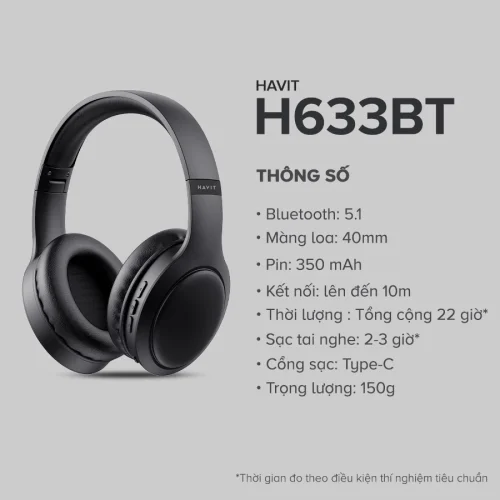 Tai Nghe Headphone HAVIT H633BT, Bluetooth 5.1 Công Thái Học, Nghe Đến 22H - Hàng Chính Hãng - Hình ảnh 6
