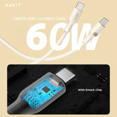 Cáp Sạc Nhanh C-C HAVIT CB6280, Sạc Nhanh PD 100W, Truyền Dữ Liệu, Độ Dài 1m - BH 12 Tháng - Khai phóng sức mạnh sạc tối thượng cho hệ sinh thái công nghệ của bạn với cáp sạc nhanh chuyên nghiệp <strong>HAVIT CB6280</strong>. Sợi cáp Type-C to Type-C này hỗ trợ công suất Power Delivery (PD) tối thượng lên đến 100W, đủ sức nạp năng lượng cho cả những dòng MacBook Pro, laptop gaming mạnh mẽ nhất. Được tích hợp chip E-Marker thông minh, cáp tự động điều chỉnh dòng điện để đảm bảo quá trình sạc luôn an toàn và hiệu quả. Thân cáp bọc vải dù bện cao cấp chống rối và chống đứt gãy, đảm bảo độ bền vượt thời gian. Với chính sách bảo hành 12 tháng, <strong>HAVIT CB6280</strong> là giải pháp năng lượng tối thượng, an toàn và bền bỉ cho người dùng chuyên nghiệp.
