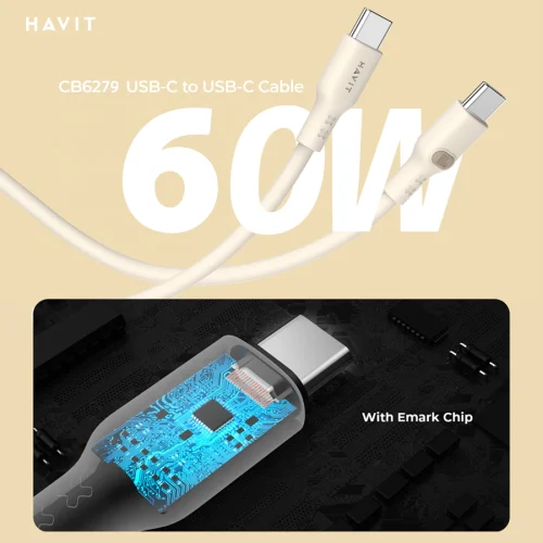 Cáp Sạc Nhanh C-C HAVIT CB6280, Sạc Nhanh PD 100W, Truyền Dữ Liệu, Độ Dài 1m - BH 12 Tháng - Hình ảnh 2
