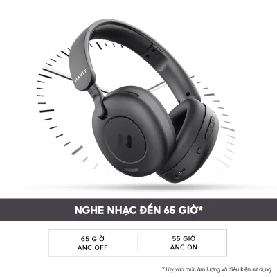Tai Nghe Headphone HAVIT H655BT, Bluetooth 5.3, Chống Ồn ANC, Nghe Đến 65H - Hàng Chính Hãng - Đắm chìm trong thế giới âm thanh tinh khiết và tận hưởng sự tự do không giới hạn với tai nghe headphone <strong>HAVIT H655BT</strong>. Đây là một cỗ máy âm thanh toàn diện, trang bị công nghệ chống ồn chủ động (ANC) mạnh mẽ, giúp bạn loại bỏ tạp âm môi trường để tập trung tuyệt đối. Điểm nhấn không tưởng là thời lượng pin lên đến 65 giờ, cho phép bạn sử dụng hàng tuần liền mà không cần sạc. Trải nghiệm kết nối không dây hoàn hảo với Bluetooth 5.3 và chất âm Hi-Res sống động. Với thiết kế gập gọn và đệm tai siêu mềm mại, <strong>HAVIT H655BT</strong> là lựa chọn tối thượng cho công việc, du lịch và thư giãn.