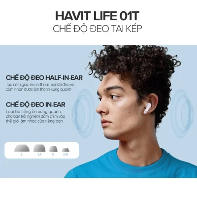 Tai Nghe True Wireless HAVIT LIFE 01T, Bluetooth 5, AI Khử Ồn, Nghe Đến 33H - Hàng Chính Hãng - Tận hưởng âm thanh tự do và những cuộc gọi trong trẻo với tai nghe True Wireless <strong>HAVIT LIFE 01T</strong>. Sản phẩm là sự kết hợp hoàn hảo giữa công nghệ và thời lượng pin, nổi bật với tính năng khử ồn cuộc gọi bằng thuật toán AI, giúp lọc bỏ tạp âm môi trường hiệu quả để giọng nói của bạn luôn rõ ràng. Đắm chìm trong âm nhạc cả ngày dài với thời lượng pin khủng lên đến 33 giờ khi dùng cùng hộp sạc. Kết nối Bluetooth 5.4 ổn định đảm bảo trải nghiệm không dây liền mạch. Với thiết kế ergonomic vừa vặn, điều khiển cảm ứng thông minh, <strong>HAVIT LIFE 01T</strong> là người bạn đồng hành lý tưởng cho công việc, học tập và giải trí mỗi ngày.