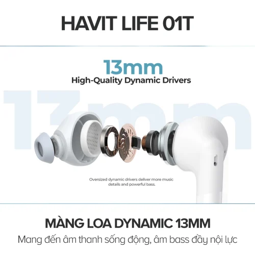 Tai Nghe True Wireless HAVIT LIFE 01T, Bluetooth 5, AI Khử Ồn, Nghe Đến 33H - Hàng Chính Hãng - Hình ảnh 7
