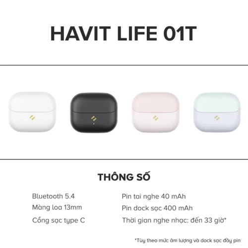 Tai Nghe True Wireless HAVIT LIFE 01T, Bluetooth 5, AI Khử Ồn, Nghe Đến 33H - Hàng Chính Hãng - Hình ảnh 9