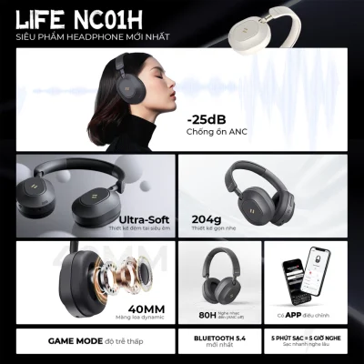 Tai Nghe Headphone HAVIT LIFE NC01H, Bluetooth 5.4, Chống Ồn ANC, Nghe Đến 80H - Hàng Chính Hãng - Lấy lại không gian tĩnh lặng của riêng bạn và đắm chìm trong âm nhạc không giới hạn với tai nghe headphone <strong>HAVIT LIFE NC01H</strong>. Đây là một cỗ máy âm thanh thực thụ, trang bị công nghệ chống ồn chủ động (ANC) hàng đầu, giảm tới 25dB tiếng ồn môi trường. Điểm nhấn không tưởng là thời lượng pin lên đến 80 giờ, cho phép bạn sử dụng hàng tuần liền mà không cần sạc. Trải nghiệm kết nối không dây hoàn hảo với Bluetooth 5.4 mới nhất và chất âm Hi-Res sống động. Với thiết kế chụp tai công thái học và đệm tai siêu mềm mại, <strong>HAVIT LIFE NC01H</strong> là người bạn đồng hành lý tưởng cho công việc, du lịch và những phút giây thư giãn trọn vẹn.