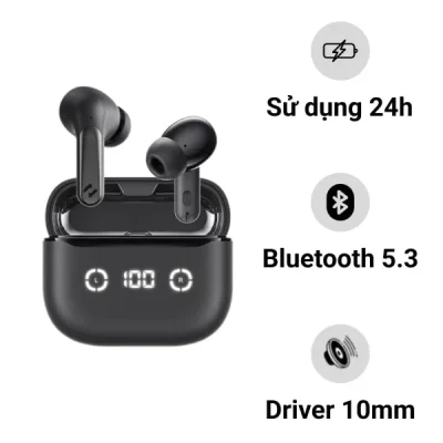 Tai Nghe Chống Ồn HAVIT LIFE NC01T | ANC & 4 Mic ENC, Bluetooth 5.4, Độ Trễ 55ms | Pin 35 Giờ, App Control, Chính Hãng - Làm chủ không gian âm thanh của bạn với tai nghe True Wireless <strong>HAVIT LIFE NC01T</strong>. Đây là cỗ máy công nghệ thực thụ, trang bị khả năng chống ồn kép: ANC chủ động loại bỏ tạp âm môi trường khi nghe nhạc, và 4 mic ENC lọc ồn hiệu quả cho những cuộc gọi trong trẻo. Trải nghiệm kết nối không dây hoàn hảo với Bluetooth 5.4 mới nhất, ổn định và tiết kiệm năng lượng. Chế độ Gaming Mode 55ms mang lại lợi thế chiến thuật trong mọi trận game. Tận hưởng chất âm sống động và thời lượng pin bền bỉ đến 24 giờ. Kết nối với App để tùy chỉnh, <strong>HAVIT LIFE NC01T</strong> là lựa chọn tối thượng cho công việc, giải trí và giao tiếp.