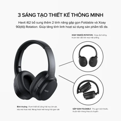 Tai Nghe Headphone HAVIT i62, Driver 40mm, Bluetooth 5.0, Gập Gọn 90, Nghe Đến 20H - Hàng Chính Hãng - Hòa mình vào thế giới âm nhạc sống động và tận hưởng sự thoải mái suốt cả ngày dài với tai nghe headphone <strong>HAVIT i62</strong>. Được trang bị màng loa lớn 40mm, sản phẩm mang đến chất âm bùng nổ với dải bass sâu lắng, mạnh mẽ. Thiết kế công thái học với đệm tai siêu mềm mại đảm bảo cảm giác đeo dễ chịu, không gây đau mỏi. Tận hưởng đến 20 giờ nghe nhạc không gián đoạn nhờ kết nối Bluetooth 5.0 ổn định và tiết kiệm năng lượng. Đặc biệt, thiết kế gập gọn 90° độc đáo giúp bạn dễ dàng cất giữ và mang theo mọi lúc mọi nơi. <strong>HAVIT i62</strong> là người bạn đồng hành lý tưởng cho công việc, học tập và mọi hành trình.