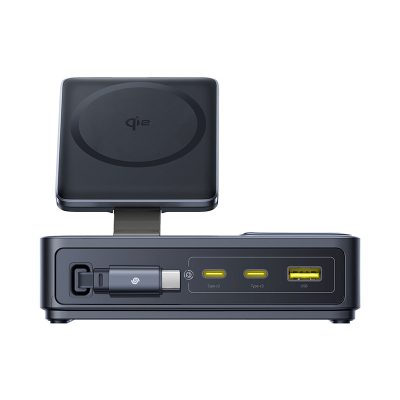 Đế sạc đa năng hiệu Baseus Nomos Qi2 5-in-1 with Retractable Cable 140W US - Màu đen - Dọn dẹp hoàn toàn không gian làm việc của bạn với trạm sạc tối thượng <strong>Baseus Nomos Qi2 5-in-1</strong>. Đây là giải pháp năng lượng "tất cả trong một", thay thế 5 củ sạc và mớ dây cáp rối rắm. Trạm sạc cung cấp sạc không dây từ tính chuẩn Qi2 15W cho iPhone, sạc riêng cho Apple Watch và AirPods, một cáp sạc USB-C rút gọn tiện lợi và một cổng USB-C 140W mạnh mẽ. Với công nghệ GaN tiên tiến, sản phẩm có thể sạc nhanh đồng thời cho cả MacBook Pro, iPhone và các phụ kiện khác trong một thiết kế nhỏ gọn, thanh lịch. Hãy đầu tư vào sự tối giản và hiệu suất đỉnh cao với <strong>Baseus Nomos Qi2 5-in-1</strong>.
