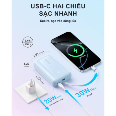 Pin Sạc Dự Phòng A1689 - Anker Zolo 20.000mAh 30W A1689 Tích Hợp Cáp USB-C - <strong>Pin Sạc Dự Phòng Anker Zolo A1689</strong> dung lượng 20.000mAh, sạc nhanh 30W qua cáp USB-C tích hợp, cổng USB-C và USB-A. Sạc iPhone 15 đến 57% trong 30 phút. <strong>A1689</strong> nhỏ gọn, màn hình LED hiển thị dung lượng, lý tưởng cho du lịch và công việc.