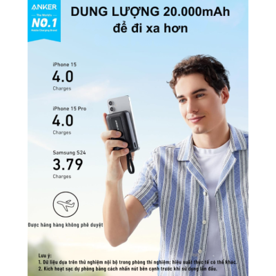 Pin Sạc Dự Phòng A1689 - Anker Zolo 20.000mAh 30W A1689 Tích Hợp Cáp USB-C - <strong>Pin Sạc Dự Phòng Anker Zolo A1689</strong> dung lượng 20.000mAh, sạc nhanh 30W qua cáp USB-C tích hợp, cổng USB-C và USB-A. Sạc iPhone 15 đến 57% trong 30 phút. <strong>A1689</strong> nhỏ gọn, màn hình LED hiển thị dung lượng, lý tưởng cho du lịch và công việc.