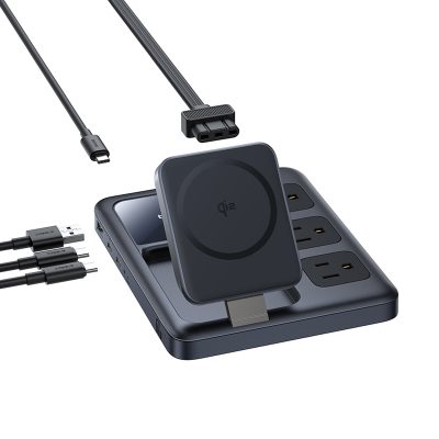 Trạm sạc hiệu Baseus Nomos Qi2 8-in-1 Slim 67W 1.5m US - Dọn dẹp bàn làm việc và đơn giản hóa cuộc sống của bạn với trạm sạc tối thượng <strong>Baseus Nomos Qi2 8-in-1</strong>. Đây là giải pháp năng lượng "tất cả trong một" thay thế toàn bộ ổ cắm và củ sạc của bạn. Với 8 chức năng mạnh mẽ: sạc không dây từ tính Qi2 15W cho iPhone, sạc riêng cho Apple Watch & AirPods, 2 cổng USB-C, 1 cổng USB-A và 2 ổ cắm AC đa năng. Công nghệ GaN 67W cho phép sạc nhanh đồng thời cho cả MacBook, điện thoại và phụ kiện trong một thiết kế "Slim" siêu mỏng, thanh lịch. Hãy đầu tư vào sự ngăn nắp và hiệu suất đỉnh cao với <strong>Baseus Nomos Qi2 8-in-1</strong>.