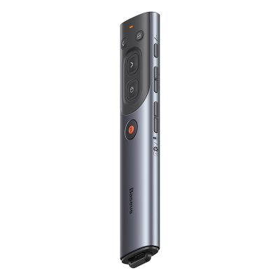 Bút trình chiếu hiệu Baseus Orange Dot AI Wireless Presenter (Red Laser)(Charging) - Nâng tầm đẳng cấp và sự chuyên nghiệp cho mọi bài thuyết trình của bạn với bút trình chiếu <strong>Baseus Orange Dot AI Wireless Presenter (Red Laser)</strong>. Sản phẩm từng đoạt giải thưởng thiết kế Red Dot danh giá, với kiểu dáng tối giản, sang trọng và nút bấm màu cam đặc trưng. Không chỉ là một chiếc bút lật trang thông thường, nó còn được trang bị các tính năng AI thông minh như mở siêu liên kết, điều khiển âm lượng. Tia laser đỏ sắc nét, khoảng cách điều khiển không dây lên đến 50m và pin sạc Type-C tiện lợi cho thời gian sử dụng đến 90 ngày. Đầu nhận USB được cất giữ bằng nam châm ngay trong thân bút, loại bỏ hoàn toàn nỗi lo thất lạc. Hãy làm chủ mọi sân khấu với <strong>Baseus Orange Dot AI Wireless Presenter (Red Laser)</strong>.