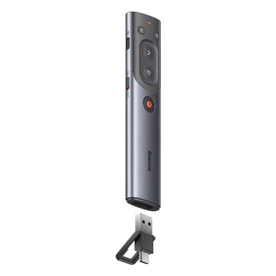 Bút trình chiếu hiệu Baseus Orange Dot AI Wireless Presenter (Red Laser)(Charging) - Nâng tầm đẳng cấp và sự chuyên nghiệp cho mọi bài thuyết trình của bạn với bút trình chiếu <strong>Baseus Orange Dot AI Wireless Presenter (Red Laser)</strong>. Sản phẩm từng đoạt giải thưởng thiết kế Red Dot danh giá, với kiểu dáng tối giản, sang trọng và nút bấm màu cam đặc trưng. Không chỉ là một chiếc bút lật trang thông thường, nó còn được trang bị các tính năng AI thông minh như mở siêu liên kết, điều khiển âm lượng. Tia laser đỏ sắc nét, khoảng cách điều khiển không dây lên đến 50m và pin sạc Type-C tiện lợi cho thời gian sử dụng đến 90 ngày. Đầu nhận USB được cất giữ bằng nam châm ngay trong thân bút, loại bỏ hoàn toàn nỗi lo thất lạc. Hãy làm chủ mọi sân khấu với <strong>Baseus Orange Dot AI Wireless Presenter (Red Laser)</strong>.