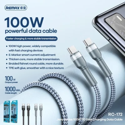 Dây sạc nhanh type C PD100W chính hãng Remax RC-172 dành cho điện thoại Samsung Huawei Xiaomi bện vải siêu bền - Khai phóng tốc độ sạc tối đa cho hệ sinh thái công nghệ của bạn với cáp sạc nhanh <strong>Remax RC-172</strong>. Sợi cáp Type-C to Type-C này hỗ trợ công suất Power Delivery (PD) khủng lên đến 100W, không chỉ kích hoạt chế độ sạc siêu nhanh cho Samsung, Huawei, Xiaomi mà còn đủ sức nạp năng lượng cho cả MacBook và laptop. Thân cáp được bọc vải dù bện mật độ cao siêu bền, chống rối và chống đứt gãy, đảm bảo tuổi thọ vượt trội. Tích hợp chip E-Marker thông minh để điều chỉnh dòng điện an toàn, <strong>Remax RC-172</strong> là giải pháp năng lượng toàn diện, mạnh mẽ và đáng tin cậy cho mọi thiết bị Type-C của bạn.