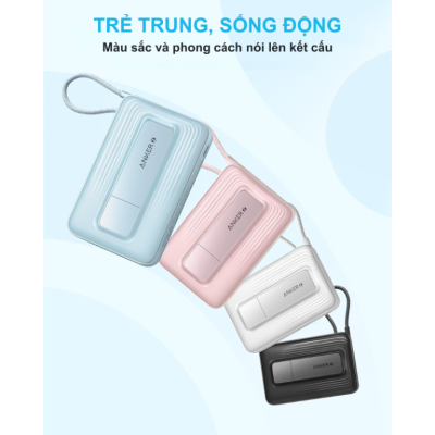 Pin Sạc Dự Phòng Hít Từ Tính Anker Zolo A1685 10.000mAh 30W Tích Hợp Cáp USB-C - A1685 - <strong>Pin Sạc Dự Phòng Anker Zolo A1685</strong> 10.000mAh, sạc nhanh 30W qua USB-C, sạc không dây MagSafe 7.5W cho iPhone 15/16, AirPods. Tích hợp cáp USB-C 5,4 inch, giá đỡ điều chỉnh 35-65°, màu Đen, Trắng, Xanh, Hồng. <strong>A1685</strong> nhỏ gọn, bền, lý tưởng cho di chuyển.