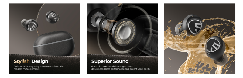 Tai nghe Bluetooth True Wireless Soundpeats Free2 Classic, In-ear, Driver 6mm, Pin 30H, IPX5, Bluetooth 5.1, ENC, Cảm ứng - Tai nghe <strong>Soundpeats Free2 Classic</strong> với thiết kế in-ear thời thượng, vỏ case khắc laser, driver 6mm, âm thanh sắc nét, codec AAC/SBC. Pin 8H (tai nghe), 30H (với hộp sạc), sạc USB-C. IPX5 chống nước, micro chống bụi ENC, Bluetooth 5.1. Điều khiển cảm ứng tiện lợi. Bảo hành 12 tháng, phù hợp nghe nhạc, đàm thoại, thể thao.