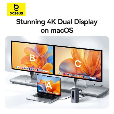 Thiết bị mở rộng hiệu Baseus Spacemate Series 10-in-1 (MAC) - Biến chiếc MacBook của bạn thành một trung tâm làm việc hiệu suất cao với <strong>Baseus Spacemate Series 10-in-1</strong>. Đây là giải pháp kết nối toàn diện, mở rộng một cổng Type-C thành 10 cổng chức năng mạnh mẽ: HDMI 4K@60Hz siêu mượt, các cổng USB 3.2 truyền dữ liệu 10Gbps siêu tốc, mạng LAN Gigabit, đầu đọc thẻ SD/TF, jack 3.5mm và sạc PD 100W. Với thiết kế đứng dọc độc đáo, sản phẩm giúp tiết kiệm không gian bàn làm việc và tản nhiệt hiệu quả. Vỏ nhôm cao cấp, sang trọng, <strong>Baseus Spacemate Series 10-in-1</strong> là trung tâm chỉ huy, giải phóng toàn bộ tiềm năng sáng tạo và hiệu suất làm việc của bạn.