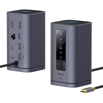 Thiết bị mở rộng hiệu Baseus Spacemate Series 10-in-1 (MAC) - Biến chiếc MacBook của bạn thành một trung tâm làm việc hiệu suất cao với <strong>Baseus Spacemate Series 10-in-1</strong>. Đây là giải pháp kết nối toàn diện, mở rộng một cổng Type-C thành 10 cổng chức năng mạnh mẽ: HDMI 4K@60Hz siêu mượt, các cổng USB 3.2 truyền dữ liệu 10Gbps siêu tốc, mạng LAN Gigabit, đầu đọc thẻ SD/TF, jack 3.5mm và sạc PD 100W. Với thiết kế đứng dọc độc đáo, sản phẩm giúp tiết kiệm không gian bàn làm việc và tản nhiệt hiệu quả. Vỏ nhôm cao cấp, sang trọng, <strong>Baseus Spacemate Series 10-in-1</strong> là trung tâm chỉ huy, giải phóng toàn bộ tiềm năng sáng tạo và hiệu suất làm việc của bạn.