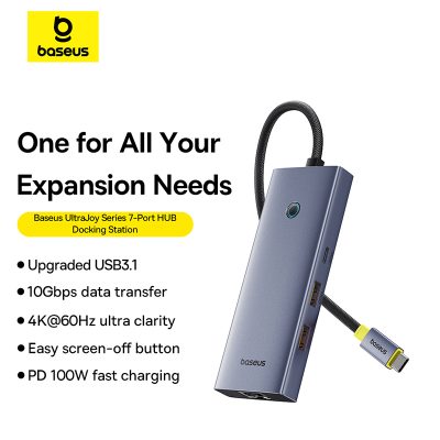 Thiết bị mở rộng hiệu Baseus UltraJoy Series 7-Port Docking Station - Nâng cấp toàn diện không gian làm việc của bạn với <strong>Baseus UltraJoy Series 7-Port Docking Station</strong>. Đây là giải pháp tối thượng giúp biến chiếc laptop Type-C mỏng nhẹ thành một trạm làm việc chuyên nghiệp, mạnh mẽ. Với 7 cổng kết nối thiết yếu: HDMI xuất hình ảnh 4K@60Hz siêu mượt, 3 cổng USB 3.0 tốc độ cao 5Gbps, khe đọc thẻ SD/TF tiện lợi cho nhiếp ảnh gia và nhà sáng tạo nội dung, cùng cổng sạc nhanh PD 100W. Thiết kế từ hợp kim nhôm sang trọng, tản nhiệt hiệu quả, trạm kết nối <strong>Baseus UltraJoy Series 7-Port Docking Station</strong> là trung tâm chỉ huy, giúp bạn tối ưu hóa hiệu suất, giải phóng sự sáng tạo và làm việc không giới hạn.