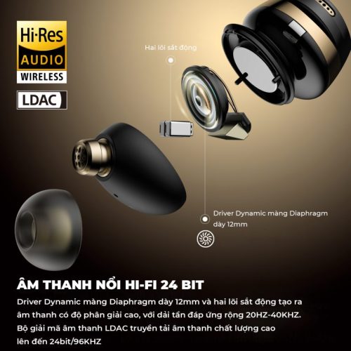 Tai nghe Bluetooth SoundPEATS Opera 05, In-ear, Hybrid Driver 12mm + 2BA, Pin 33H, IPX4, Bluetooth 5.3, ANC, LDAC, Hi-Res - Hình ảnh 3