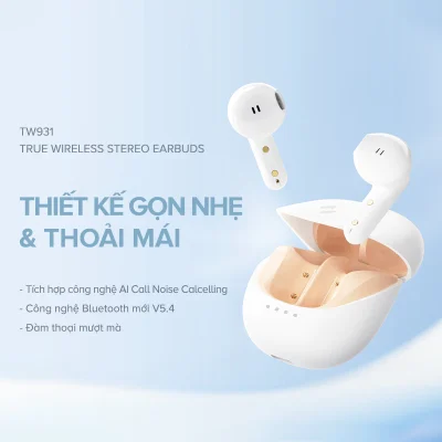 Tai Nghe True Wireless HAVIT TW931, Bluetooth 5.4, Khử Ồn AI, Nghe Đến 6H - Hàng Chính Hãng - Khám phá sự tự do không dây và giao tiếp rõ ràng với tai nghe True Wireless <strong>HAVIT TW931</strong>. Sản phẩm đi tiên phong với công nghệ kết nối không dây thế hệ mới nhất Bluetooth 5.4, đảm bảo tín hiệu ổn định tuyệt đối và ghép nối tức thì. Công nghệ khử ồn cuộc gọi bằng AI lọc bỏ tạp âm hiệu quả, giúp giọng nói của bạn luôn trong trẻo và chuyên nghiệp trong mọi hoàn cảnh. Tận hưởng đến 26 giờ nghe nhạc cùng hộp sạc nhỏ gọn. Với thiết kế công thái học vừa vặn, mang lại cảm giác đeo thoải mái suốt cả ngày, <strong>HAVIT TW931</strong> là lựa chọn thông minh cho nhu cầu nghe nhạc và đàm thoại hàng ngày của bạn.