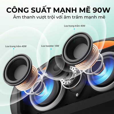 Loa Bluetooth Earfun Uboom Raver - Biến mọi không gian thành một sàn nhảy sôi động với loa Bluetooth <strong>Earfun Uboom Raver</strong>. Với công suất cực đại 100W và công nghệ BassUp™ độc quyền, loa mang đến âm thanh bùng nổ, lấp đầy mọi không gian với những nhịp bass sâu và rung động. Màn trình diễn ánh sáng RGB đa sắc, đồng bộ theo điệu nhạc, sẽ thắp sáng mọi bữa tiệc. Thiết kế bền bỉ với chuẩn chống nước IPX7, thời lượng pin lên đến 24 giờ và khả năng hoạt động như một sạc dự phòng giúp cuộc vui không bao giờ tàn. <strong>Earfun Uboom Raver</strong> không chỉ là một chiếc loa, mà là linh hồn của mọi bữa tiệc, sẵn sàng cho mọi cuộc phiêu lưu.