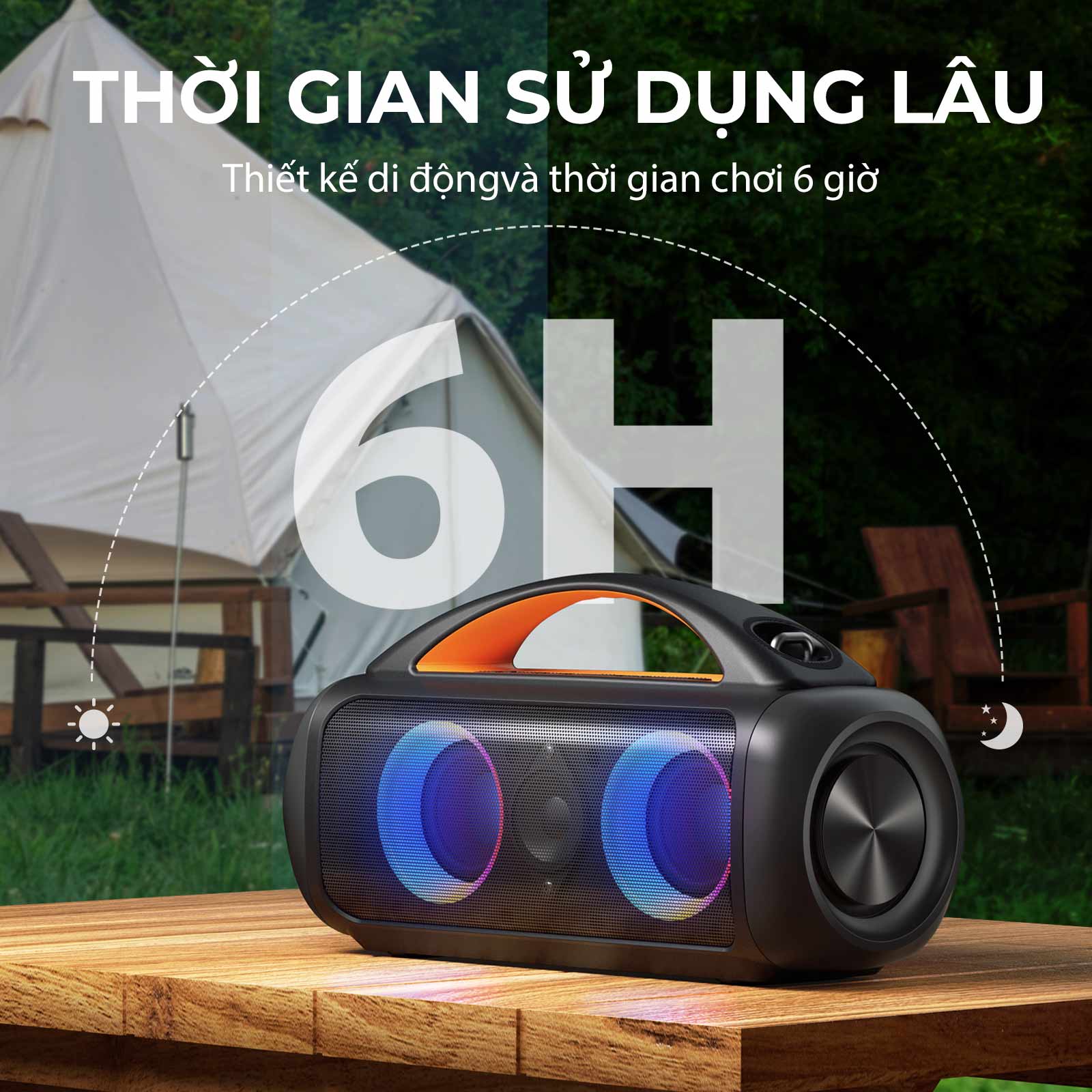 Loa Bluetooth Earfun Uboom Raver - Biến mọi không gian thành một sàn nhảy sôi động với loa Bluetooth <strong>Earfun Uboom Raver</strong>. Với công suất cực đại 100W và công nghệ BassUp™ độc quyền, loa mang đến âm thanh bùng nổ, lấp đầy mọi không gian với những nhịp bass sâu và rung động. Màn trình diễn ánh sáng RGB đa sắc, đồng bộ theo điệu nhạc, sẽ thắp sáng mọi bữa tiệc. Thiết kế bền bỉ với chuẩn chống nước IPX7, thời lượng pin lên đến 24 giờ và khả năng hoạt động như một sạc dự phòng giúp cuộc vui không bao giờ tàn. <strong>Earfun Uboom Raver</strong> không chỉ là một chiếc loa, mà là linh hồn của mọi bữa tiệc, sẵn sàng cho mọi cuộc phiêu lưu.