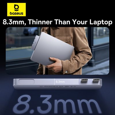 Thiết bị mở rộng hiệu Baseus UltraJoy Series 6-Port (Direct-Link Type) - Tối ưu hóa sức mạnh cho MacBook Pro/Air của bạn với hub <strong>Baseus UltraJoy Series 6-Port</strong>. Với thiết kế cắm trực tiếp (Direct-Link) độc đáo, hub gắn liền vào cạnh máy, tạo nên một tổng thể liền lạc, thẩm mỹ và loại bỏ hoàn toàn dây cáp rườm rà. Sản phẩm mở rộng 2 cổng Type-C thành 6 cổng thiết yếu: HDMI 4K, 2 cổng USB 3.0 tốc độ cao, khe đọc thẻ nhớ kép SD/TF và cổng Type-C hỗ trợ sạc nhanh PD. Vỏ nhôm nguyên khối sang trọng, tản nhiệt hiệu quả, <strong>Baseus UltraJoy Series 6-Port</strong> không chỉ là một phụ kiện, mà là một phần nâng cấp hoàn hảo, giúp bạn làm việc và sáng tạo không giới hạn, biến chiếc MacBook thành một trạm làm việc di động thực thụ.