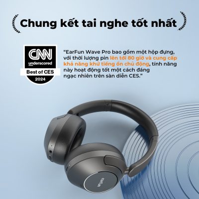 Tai nghe Bluetooth chụp tai Earfun Wave Pro - Đắm chìm hoàn toàn trong thế giới âm thanh của bạn với tai nghe chụp tai <strong>Earfun Wave Pro</strong>. Được thiết kế cho sự thoải mái tuyệt đối và hiệu suất âm thanh đỉnh cao, sản phẩm tích hợp công nghệ chống ồn chủ động Hybrid ANC giảm tới 45dB, loại bỏ mọi tạp âm phiền nhiễu. Thưởng thức âm nhạc chất lượng Hi-Res Audio với codec LDAC cao cấp, tái tạo âm thanh chi tiết và sống động. Thời lượng pin cực khủng lên đến 80 giờ cho phép bạn sử dụng hàng tuần liền. Với thiết kế công thái học, micro đàm thoại rõ nét và khả năng kết nối đa điểm, <strong>Earfun Wave Pro</strong> là người bạn đồng hành lý tưởng cho công việc, du lịch và thư giãn.