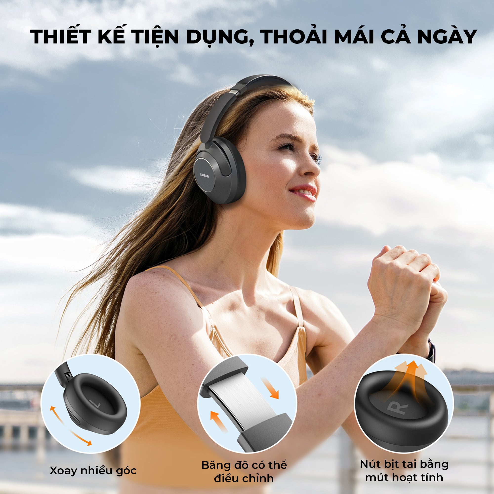 Tai nghe Bluetooth chụp tai Earfun Wave Pro - Đắm chìm hoàn toàn trong thế giới âm thanh của bạn với tai nghe chụp tai <strong>Earfun Wave Pro</strong>. Được thiết kế cho sự thoải mái tuyệt đối và hiệu suất âm thanh đỉnh cao, sản phẩm tích hợp công nghệ chống ồn chủ động Hybrid ANC giảm tới 45dB, loại bỏ mọi tạp âm phiền nhiễu. Thưởng thức âm nhạc chất lượng Hi-Res Audio với codec LDAC cao cấp, tái tạo âm thanh chi tiết và sống động. Thời lượng pin cực khủng lên đến 80 giờ cho phép bạn sử dụng hàng tuần liền. Với thiết kế công thái học, micro đàm thoại rõ nét và khả năng kết nối đa điểm, <strong>Earfun Wave Pro</strong> là người bạn đồng hành lý tưởng cho công việc, du lịch và thư giãn.