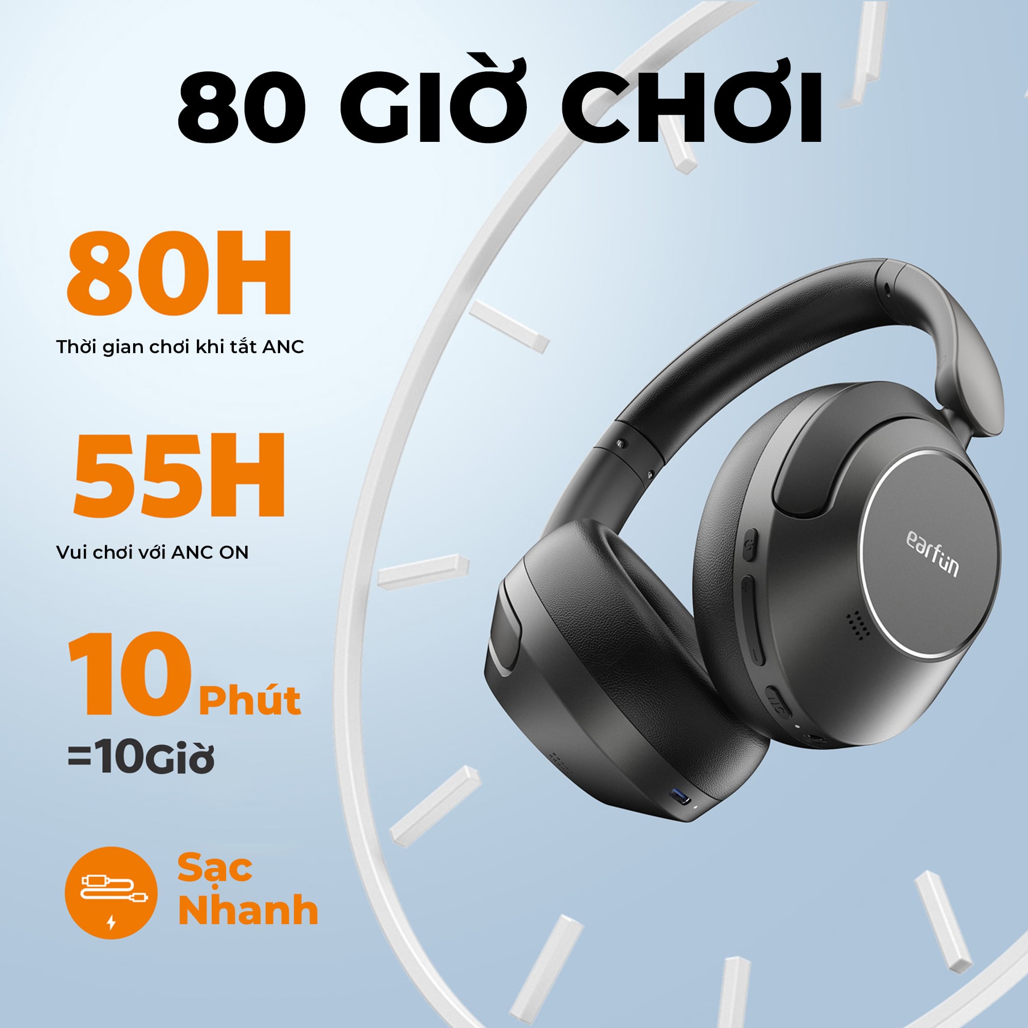 Tai nghe Bluetooth chụp tai Earfun Wave Pro - Đắm chìm hoàn toàn trong thế giới âm thanh của bạn với tai nghe chụp tai <strong>Earfun Wave Pro</strong>. Được thiết kế cho sự thoải mái tuyệt đối và hiệu suất âm thanh đỉnh cao, sản phẩm tích hợp công nghệ chống ồn chủ động Hybrid ANC giảm tới 45dB, loại bỏ mọi tạp âm phiền nhiễu. Thưởng thức âm nhạc chất lượng Hi-Res Audio với codec LDAC cao cấp, tái tạo âm thanh chi tiết và sống động. Thời lượng pin cực khủng lên đến 80 giờ cho phép bạn sử dụng hàng tuần liền. Với thiết kế công thái học, micro đàm thoại rõ nét và khả năng kết nối đa điểm, <strong>Earfun Wave Pro</strong> là người bạn đồng hành lý tưởng cho công việc, du lịch và thư giãn.