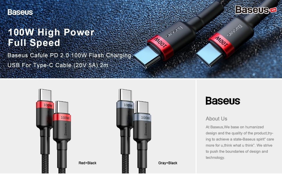 Cáp sạc nhanh hiệu Baseus Explorer Series with Smart Temperature Control USB to Type-C 100W 1m - Nâng tầm trải nghiệm sạc của bạn với cáp <strong>Baseus Explorer Series</strong> USB to Type-C 100W. Được thiết kế cho các dòng điện thoại Android có công suất sạc siêu nhanh, cáp hỗ trợ công suất lên đến 100W, nạp đầy năng lượng cho thiết bị chỉ trong chốc lát. Tính năng đột phá là công nghệ kiểm soát nhiệt độ thông minh, tự động điều chỉnh dòng điện khi nhiệt độ tăng cao, đảm bảo sạc nhanh nhưng luôn mát mẻ và an toàn. Thiết kế "Cyberpunk" với vỏ đầu cắm trong suốt độc đáo, khoe trọn bo mạch tinh vi bên trong. Đèn LED báo trạng thái và dây dù siêu bền, cáp <strong>Baseus Explorer Series</strong> là sự kết hợp hoàn hảo giữa công nghệ, tốc độ và phong cách.