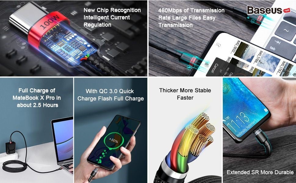 Cáp sạc nhanh hiệu Baseus Explorer Series with Smart Temperature Control USB to Type-C 100W 1m - Nâng tầm trải nghiệm sạc của bạn với cáp <strong>Baseus Explorer Series</strong> USB to Type-C 100W. Được thiết kế cho các dòng điện thoại Android có công suất sạc siêu nhanh, cáp hỗ trợ công suất lên đến 100W, nạp đầy năng lượng cho thiết bị chỉ trong chốc lát. Tính năng đột phá là công nghệ kiểm soát nhiệt độ thông minh, tự động điều chỉnh dòng điện khi nhiệt độ tăng cao, đảm bảo sạc nhanh nhưng luôn mát mẻ và an toàn. Thiết kế "Cyberpunk" với vỏ đầu cắm trong suốt độc đáo, khoe trọn bo mạch tinh vi bên trong. Đèn LED báo trạng thái và dây dù siêu bền, cáp <strong>Baseus Explorer Series</strong> là sự kết hợp hoàn hảo giữa công nghệ, tốc độ và phong cách.