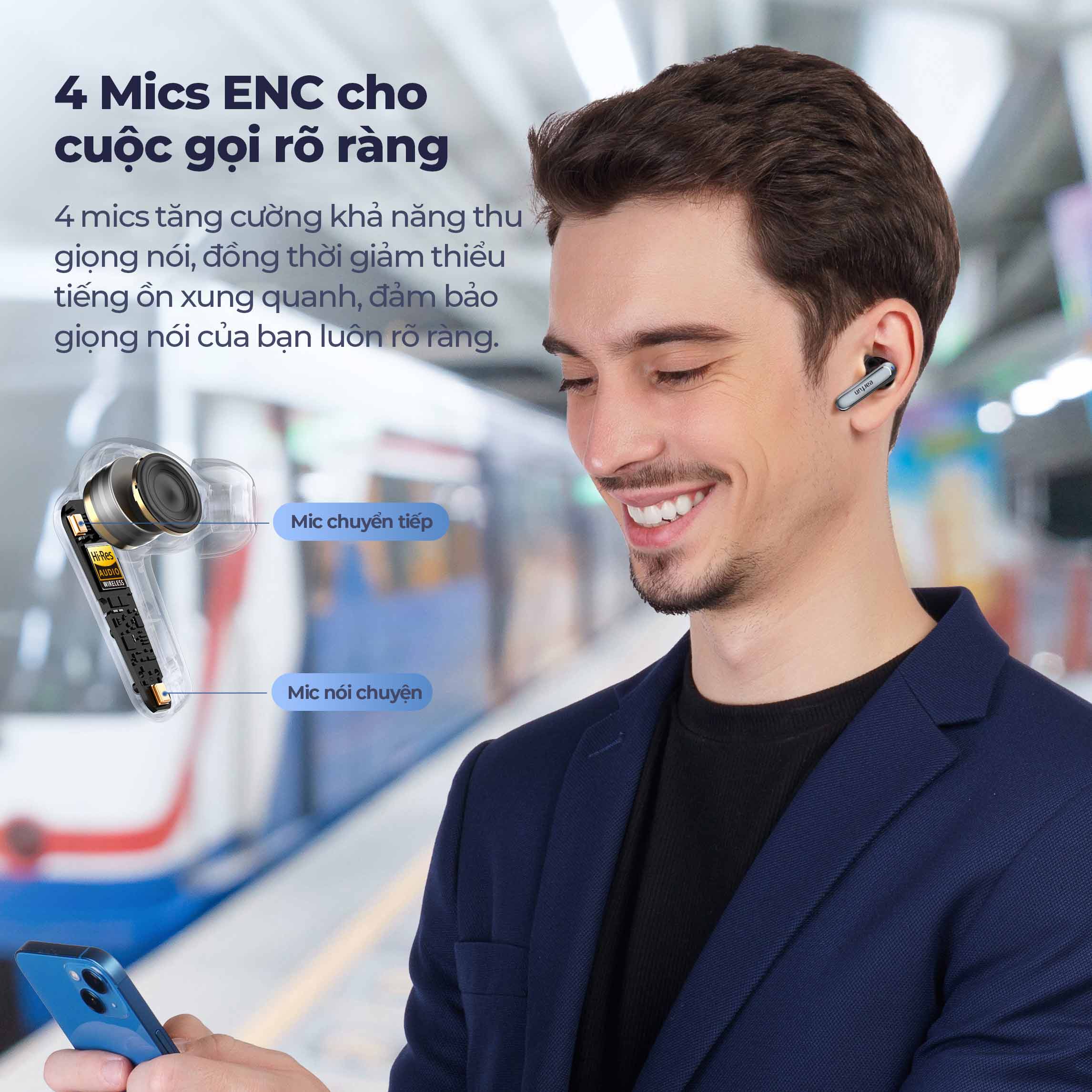 Tai nghe Bluetooth Earfun Air 2 - Khám phá thế giới âm thanh đỉnh cao với tai nghe Bluetooth <strong>Earfun Air 2</strong>. Được chứng nhận Hi-Res Audio và hỗ trợ codec LDAC, sản phẩm mang đến chất âm chi tiết, trong trẻo vượt xa mong đợi. Công nghệ 4 micro tích hợp chống ồn cVc 8.0 đảm bảo mọi cuộc gọi của bạn luôn rõ ràng, ngay cả trong môi trường ồn ào. Với thời lượng pin lên đến 40 giờ, chuẩn chống nước IPX7 mạnh mẽ và chế độ Game Mode độ trễ thấp, <strong>Earfun Air 2</strong> là người bạn đồng hành lý tưởng cho cả công việc và giải trí. Tận hưởng sự tự do không dây và chất lượng âm thanh vượt trội ngay hôm nay.