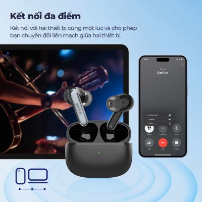 Tai nghe Bluetooth Earfun Air 2 - Khám phá thế giới âm thanh đỉnh cao với tai nghe Bluetooth <strong>Earfun Air 2</strong>. Được chứng nhận Hi-Res Audio và hỗ trợ codec LDAC, sản phẩm mang đến chất âm chi tiết, trong trẻo vượt xa mong đợi. Công nghệ 4 micro tích hợp chống ồn cVc 8.0 đảm bảo mọi cuộc gọi của bạn luôn rõ ràng, ngay cả trong môi trường ồn ào. Với thời lượng pin lên đến 40 giờ, chuẩn chống nước IPX7 mạnh mẽ và chế độ Game Mode độ trễ thấp, <strong>Earfun Air 2</strong> là người bạn đồng hành lý tưởng cho cả công việc và giải trí. Tận hưởng sự tự do không dây và chất lượng âm thanh vượt trội ngay hôm nay.