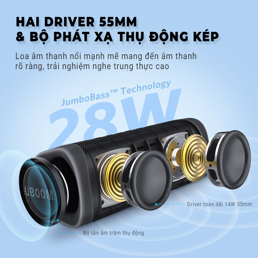 Loa Bluetooth Earfun Uboom L - Khuấy động mọi không gian với loa Bluetooth di động <strong>Earfun Uboom L</strong>. Được tinh chỉnh bởi chuyên gia âm thanh Oluv, sản phẩm mang đến chất âm tự nhiên, cân bằng và chi tiết hiếm có. Với tổng công suất 28W mạnh mẽ, chế độ Indoor/Outdoor linh hoạt và khả năng ghép đôi stereo, loa sẵn sàng cho mọi bữa tiệc. Thiết kế bền bỉ với chuẩn chống nước, chống bụi IP67 và khả năng nổi trên mặt nước giúp bạn tự tin mang âm nhạc đi khắp mọi nơi. Thời lượng pin 16 giờ đảm bảo cuộc vui không gián đoạn. <strong>Earfun Uboom L</strong> là sự lựa chọn hoàn hảo cho những ai tìm kiếm chất âm audiophile trong một thân hình di động.