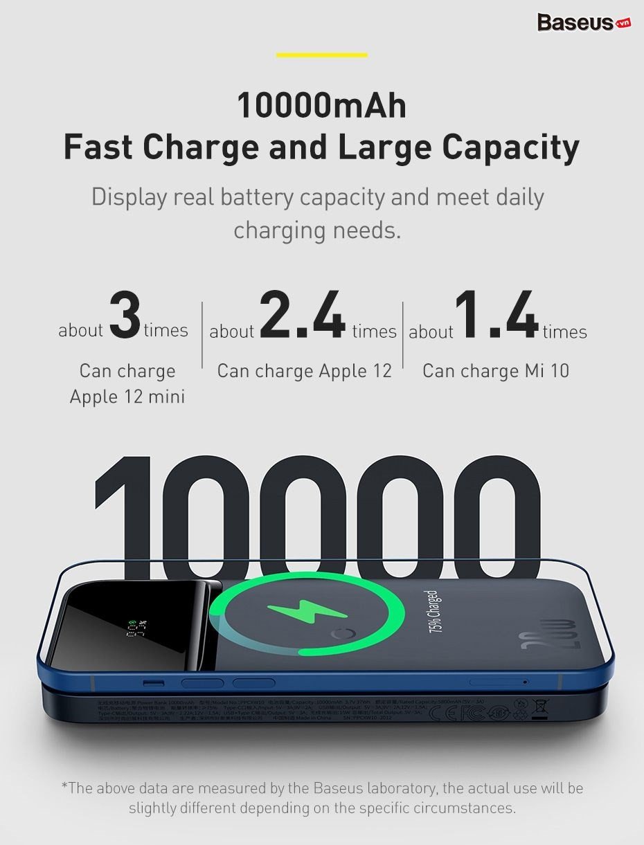 Sạc Dự Phòng Không Dây Baseus Magnetic Fast Charging 10000mAh 20W - Hít Từ Tính, Màn Hình LED, Sạc Nhanh PD Cho iPhone - Trải nghiệm sự tự do sạc không dây đích thực với pin sạc dự phòng <strong>Baseus Magnetic Fast</strong> Charging 10000mAh 20W. Với lực hít từ tính cực mạnh, pin tự động căn chỉnh và bám chắc vào mặt lưng iPhone (từ dòng 12 trở lên), cho phép bạn vừa sạc vừa sử dụng điện thoại một cách thoải mái. Công nghệ sạc nhanh không dây lên đến 15W và sạc nhanh có dây Power Delivery 20W qua cổng Type-C giúp nạp đầy 60% pin chỉ trong 30 phút. Dung lượng 10000mAh cung cấp năng lượng bền bỉ cho cả ngày dài. Màn hình LED kỹ thuật số hiển thị chính xác % pin còn lại, giúp bạn luôn chủ động. Sạc <strong>Baseus Magnetic Fast</strong> là giải pháp năng lượng không dây hoàn hảo, kết hợp giữa tốc độ, sự tiện lợi và thiết kế thời trang.