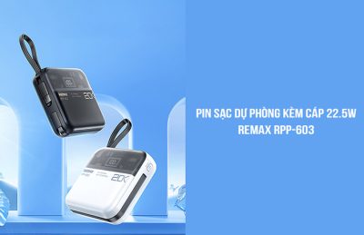 Pin Sạc Dự Phòng REMAX RPP-603, 20000mAh, Sạc Nhanh 22.5W, Tích Hợp Cáp Lightning/Type-C, Màn Hình LED