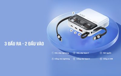 Pin Sạc Dự Phòng REMAX RPP-603, 20000mAh, Sạc Nhanh 22.5W, Tích Hợp Cáp Lightning/Type-C, Màn Hình LED - Pin sạc dự phòng REMAX <strong>RPP-603</strong> dung lượng 24000mAh, sạc nhanh QC 22.5W/PD 20W, tích hợp cáp Lightning/Type-C. Vỏ ABS+PC chống cháy, màn hình LED hiển thị phần trăm pin. Kích thước 96x88x34mm, trọng lượng 324g. 3 cổng ra, 2 cổng vào, sạc dòng thấp cho tai nghe. Bảo hành 12 tháng, lý tưởng du lịch, công việc.
