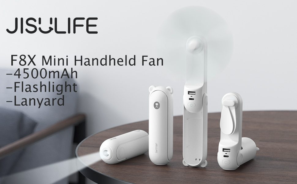 Quạt Cầm Tay Mini JISULIFE F8X tích hợp đèn pin và sạc dự phòng