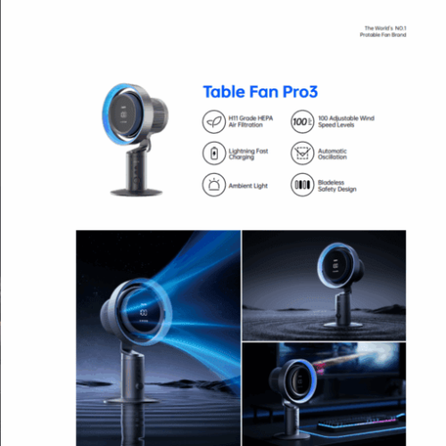 Quạt để bàn cao cấp Jisulife PRO3, pin 10.000mAh, lọc không khí 11 lớp, điều chỉnh 100 mức gió - Hình ảnh 3